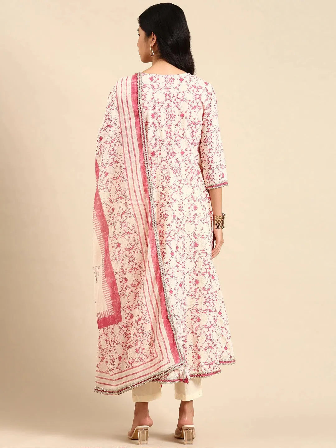 Cream Floral Cotton Kurta Set | Women's Indian Kurta Sets - Style 1