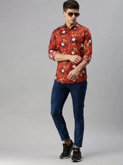 Men Rust Printed Casual Shirt-CLARISSAPRINT-2013-Rust