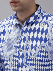 Men Blue Printed Casual Shirt-SPARCKPRINT-1534-Blue