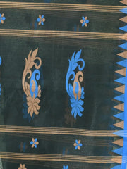 Bottle Green Cotton Saree With Nakshi Zari Borders-MA66BCT431050020