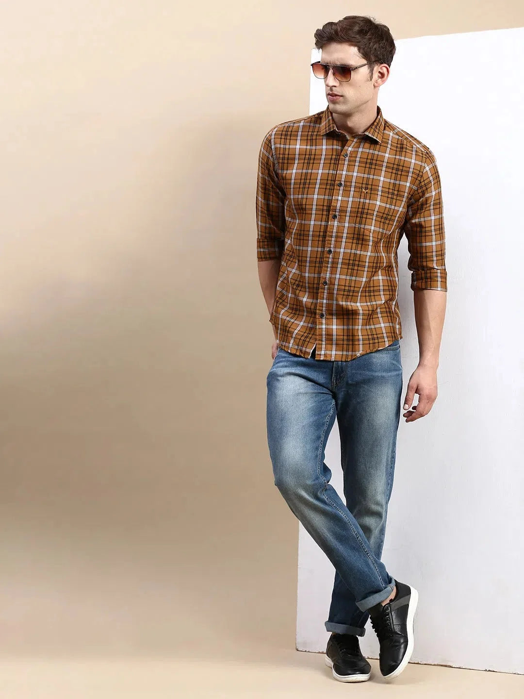 Men's Yellow Checked Shirt | Cotton Casual Shirt - DesiQlo