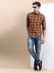 Men Yellow Checked Casual Shirt-BLAZOCHECKS-4657-Mustard