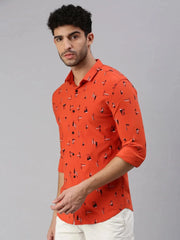 Men Rust Printed Casual Shirt-STANDARDPRINT-1304-Rust