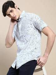Men Grey Graphics Casual Shirt-GEORGE-1632-Grey
