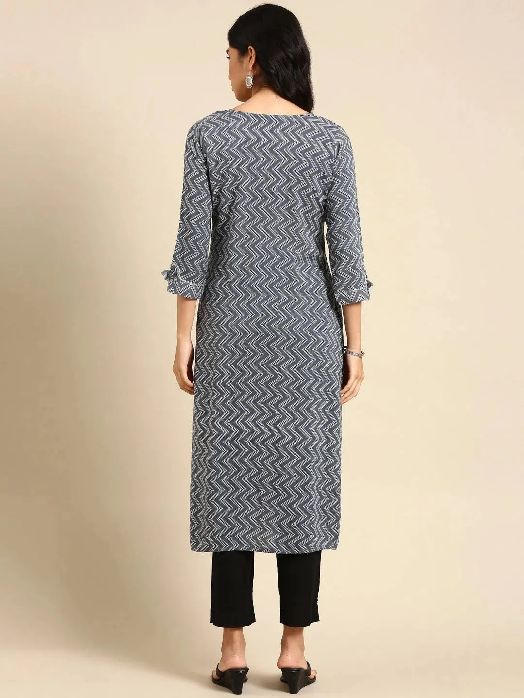 Grey Printed Kurta: Cotton Indian Kurta Ladies| DesiQlo