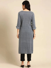 Women's Grey Printed Straight Kurta-AT-A-403-Grey