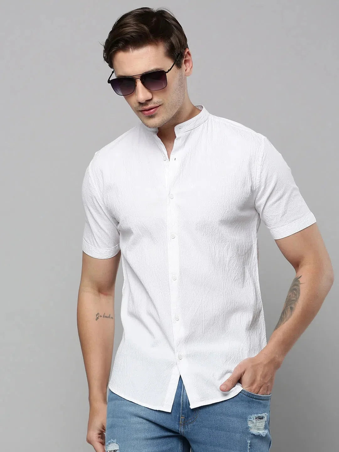 Men's White Cotton Shirt - Solid Casual Shirt | DesiQlo