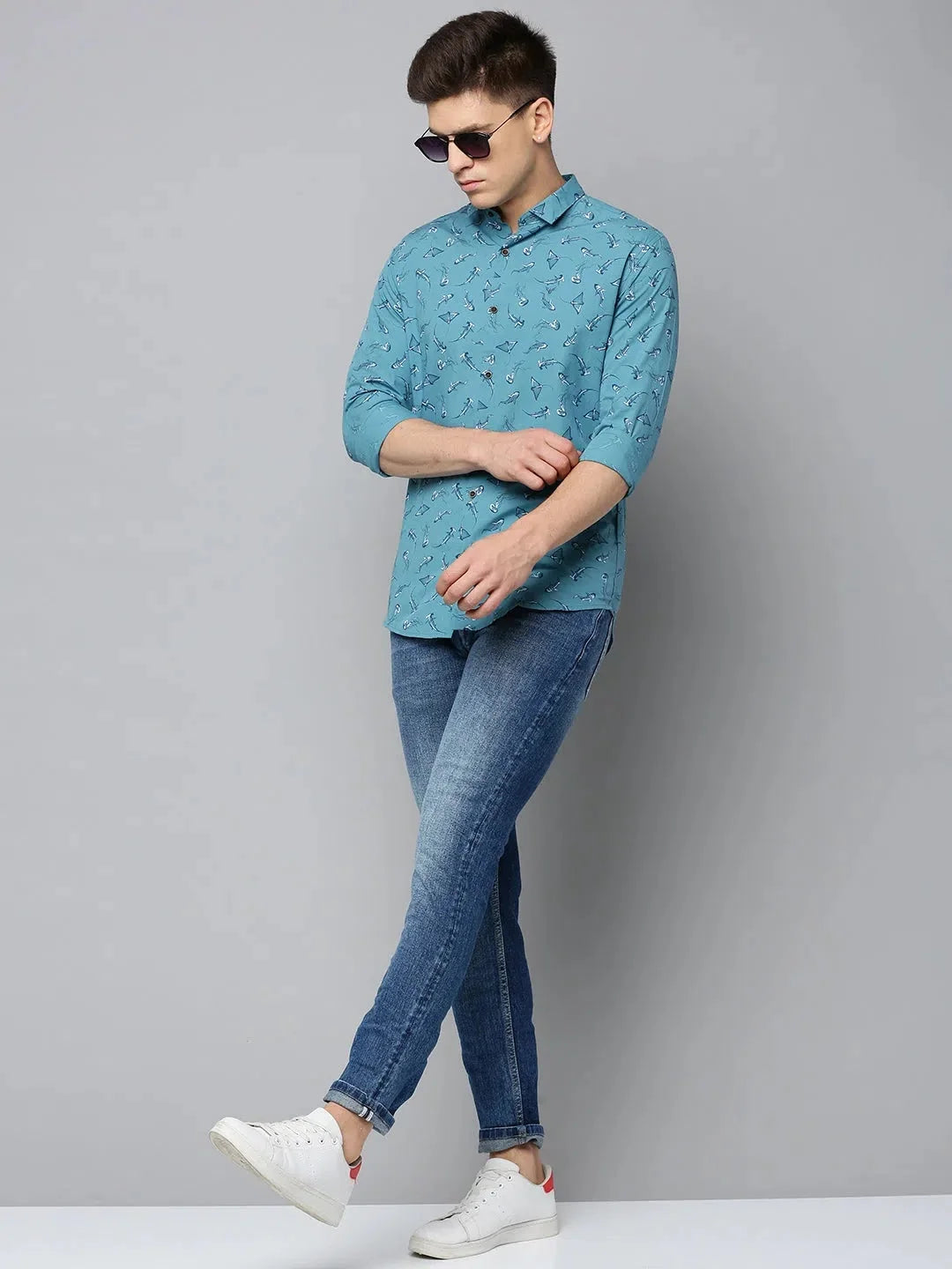 Blue Printed Cotton Shirt for Men - Casual Mens Shirt Style