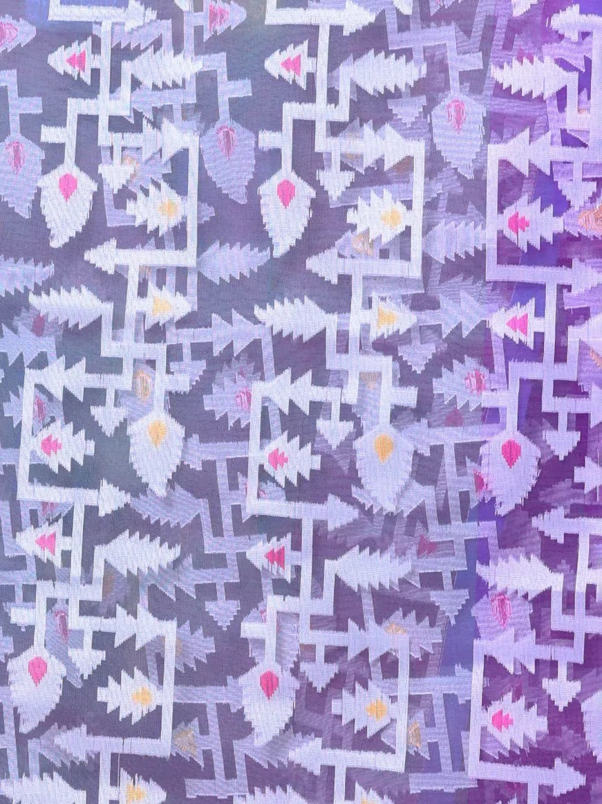 Violet Linen Muslin Saree | Indian Sari & Jamdani Design