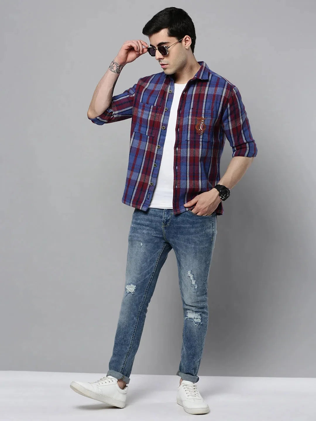 Blue Checked Mens Shirt | Cotton Casual Shirt DesiQlo
