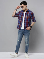 Men Blue Checked Casual Shirt-RUGGEDCHECKS-4166-Blue