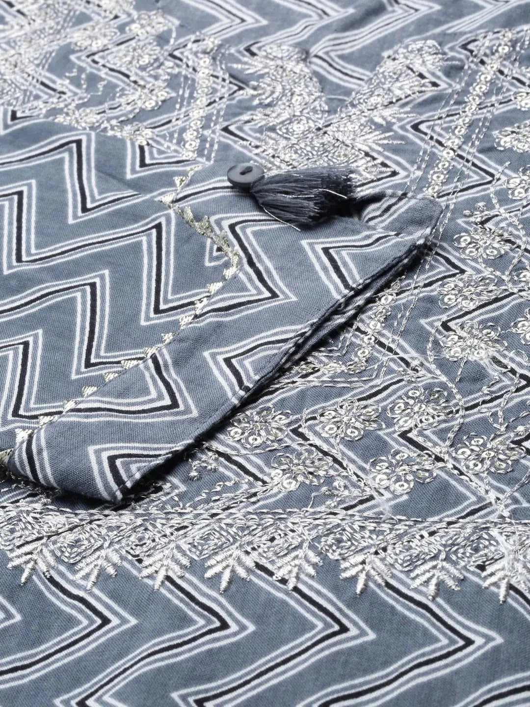 Grey Printed Kurta: Cotton Indian Kurta Ladies| DesiQlo