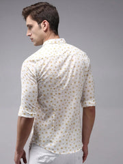 Men White Printed Casual Shirt-OMANPRINT-1581-Offwhite