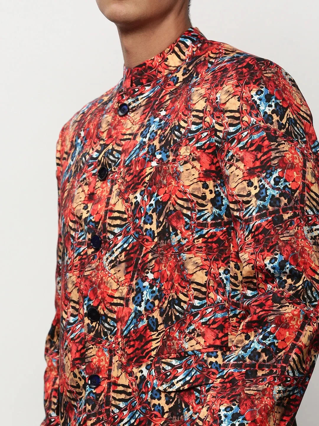 Coral Printed Casual Blazer | Modern Nehru Jacket for Men