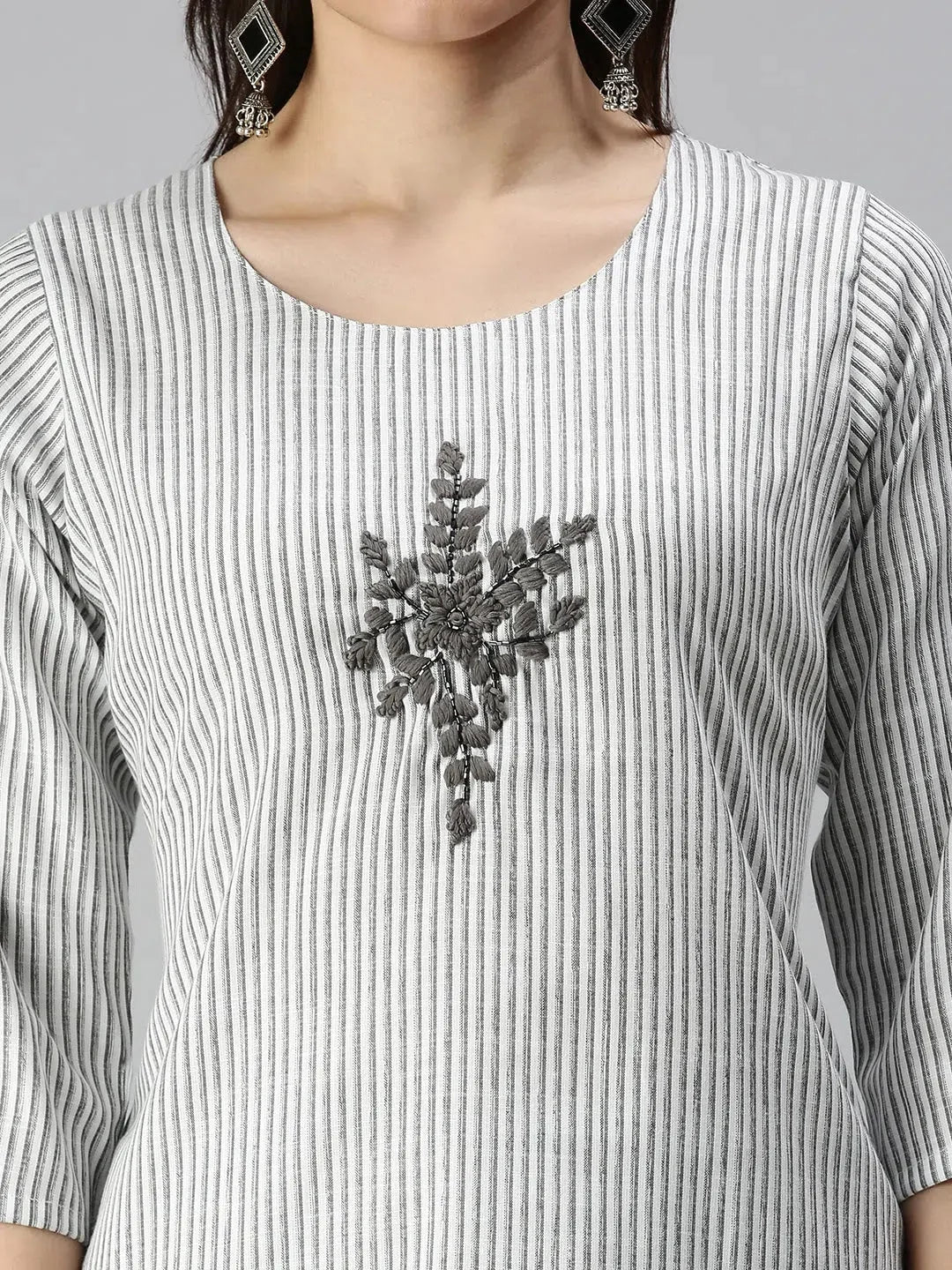 White Printed Kurti - Women's Indian Tunic Top for Everyday Wear