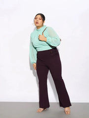 Women Burgundy Bell Bottom Trousers