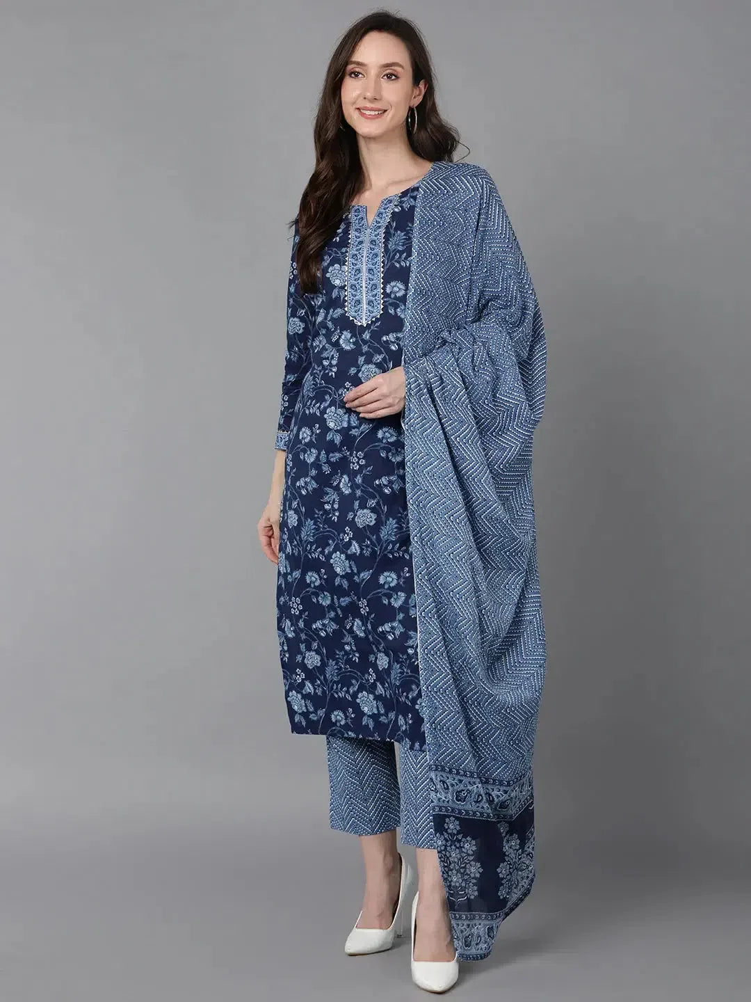 Blue Printed Kurta Set with Dupatta | Women's Kurta Sets