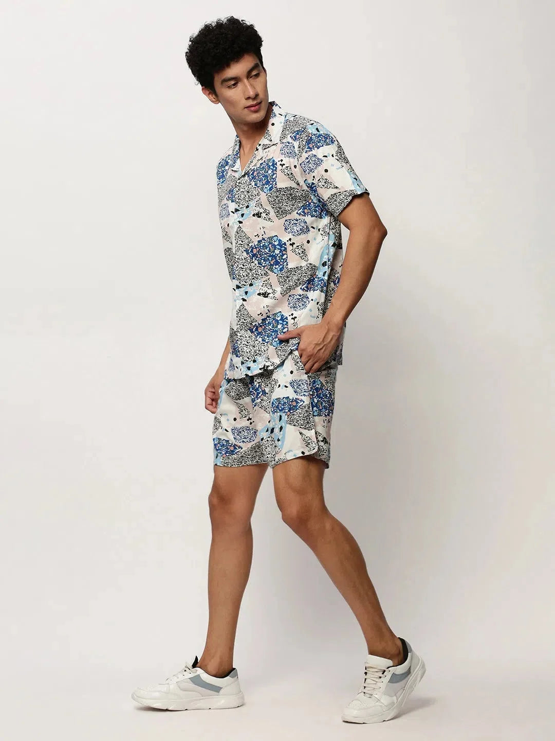 Men's White Printed Casual Co ord Set | Showoff Fashion