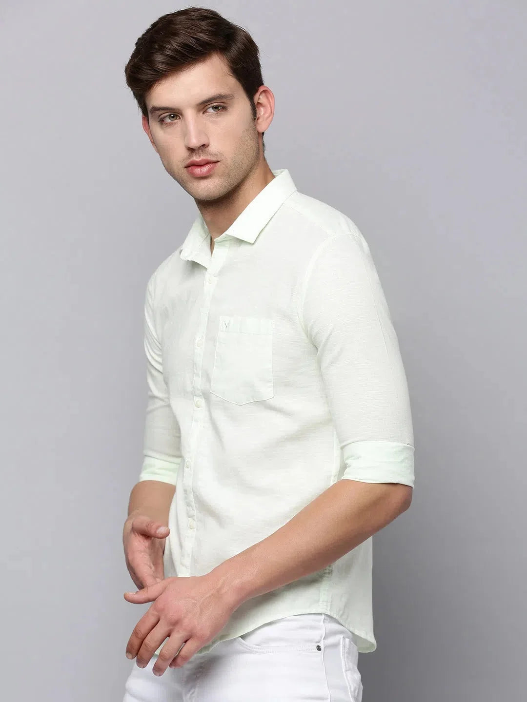 Green Cotton Shirt for Men - Solid Casual Fit | DesiQlo