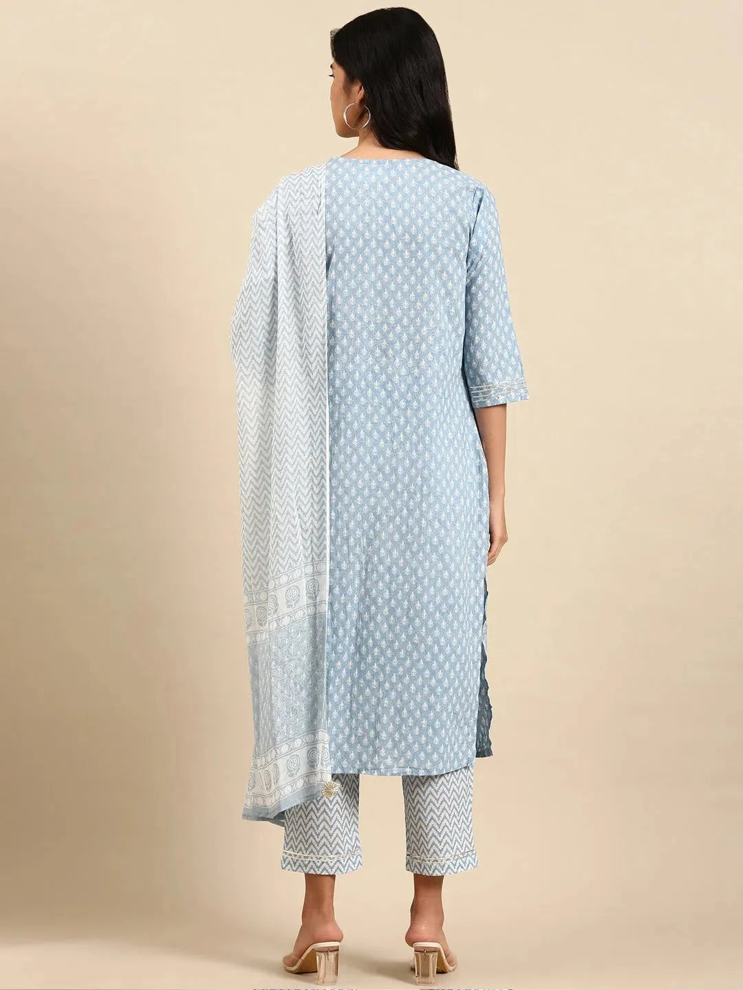 Blue Printed Cotton Kurta Set | Indian Women's Kurta Sets - Style 1