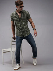Men Green Checked Casual Shirt-ACHIEVERCHECKS-1188-Olive