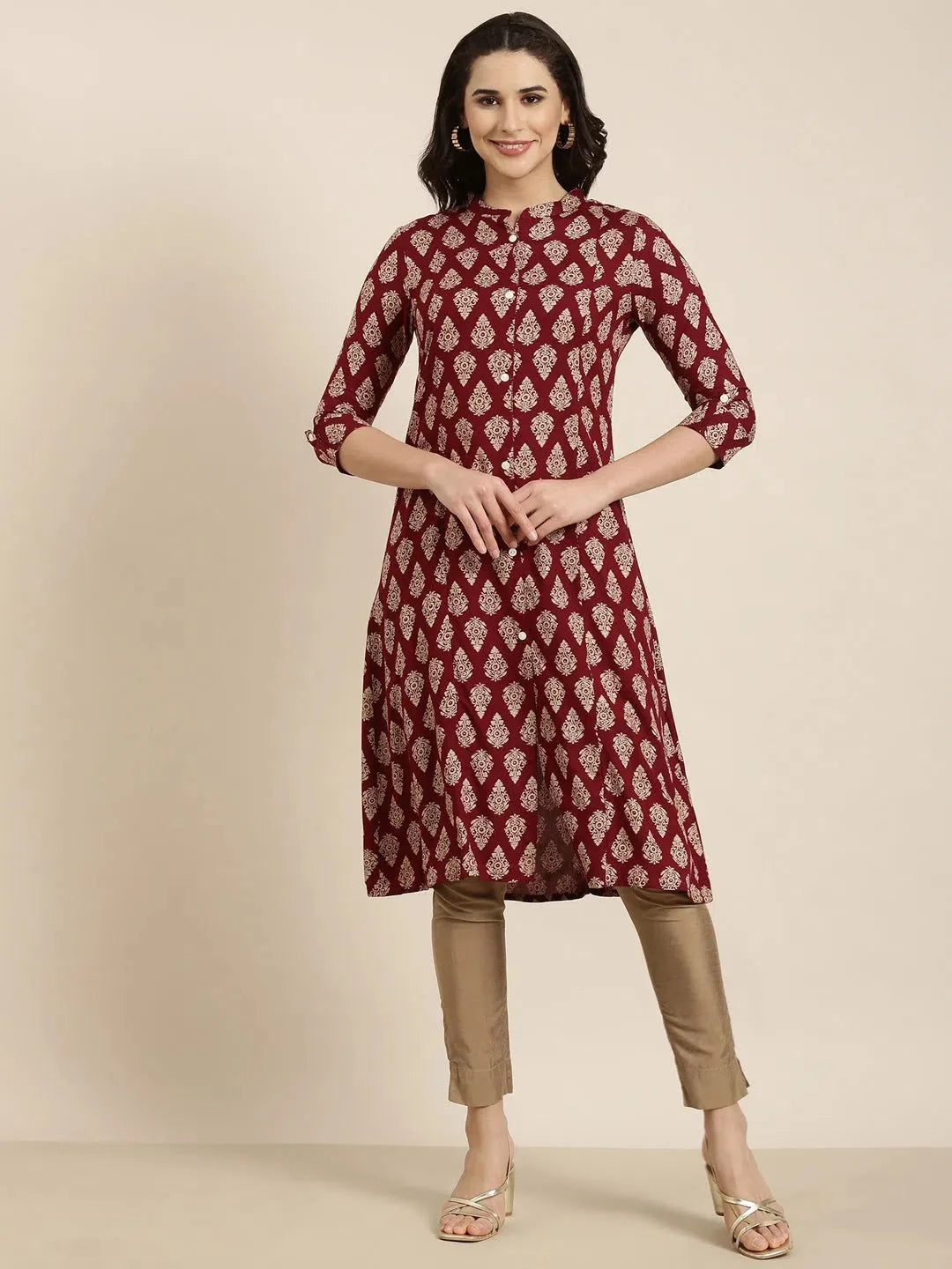 Maroon Ethnic Motifs Cotton Kurta | Indian Kurta Ladies