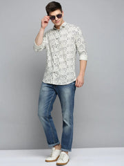 Men Cream Printed Casual Shirt-BENSEEPRINT-1993-Cream