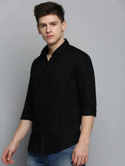 Men Black Solid Casual Shirt-KNOXPLAIN-4491-Black
