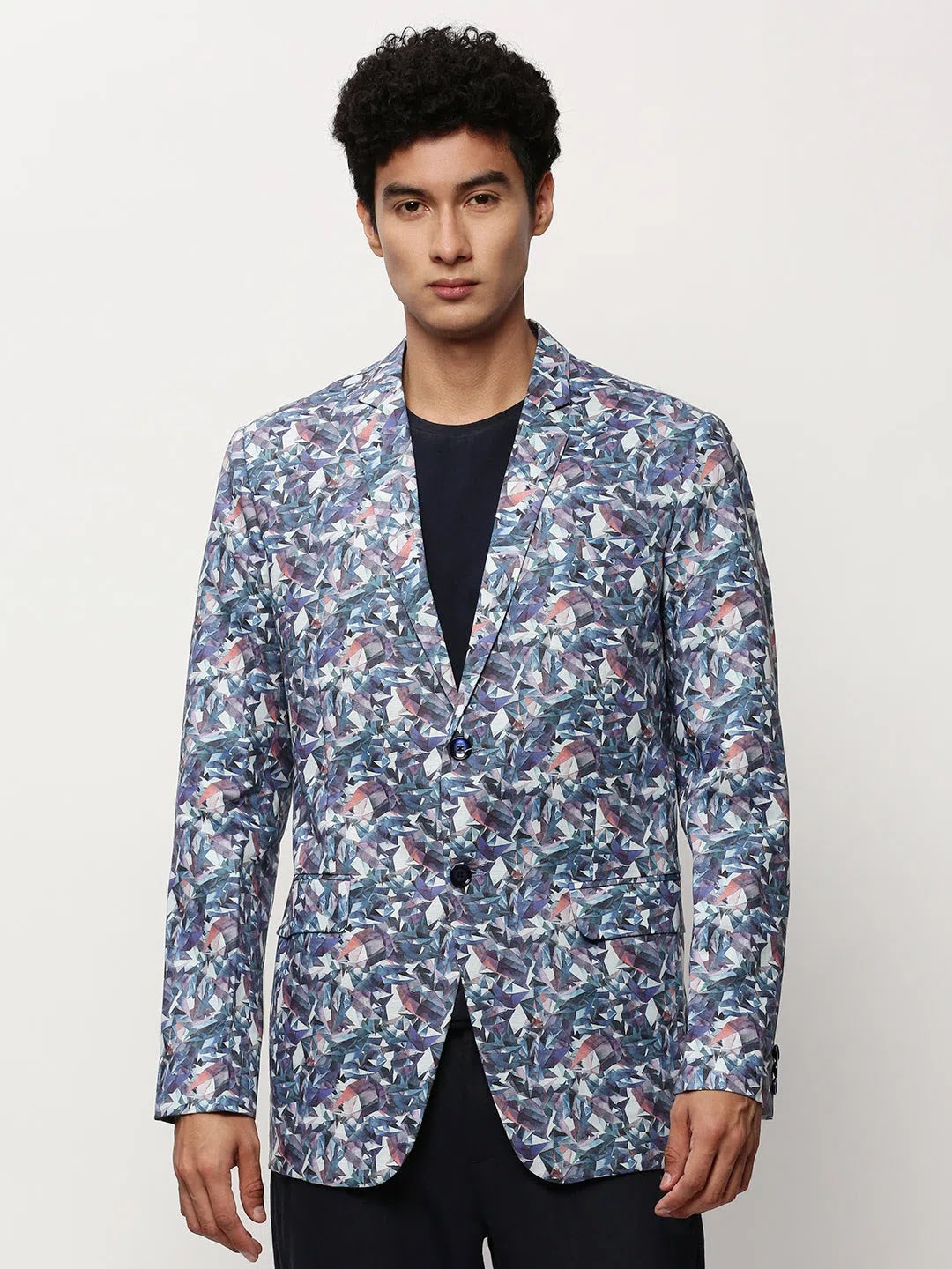 White Printed Cotton Men's Casual Blazer | Ethnic Nehru Jackets