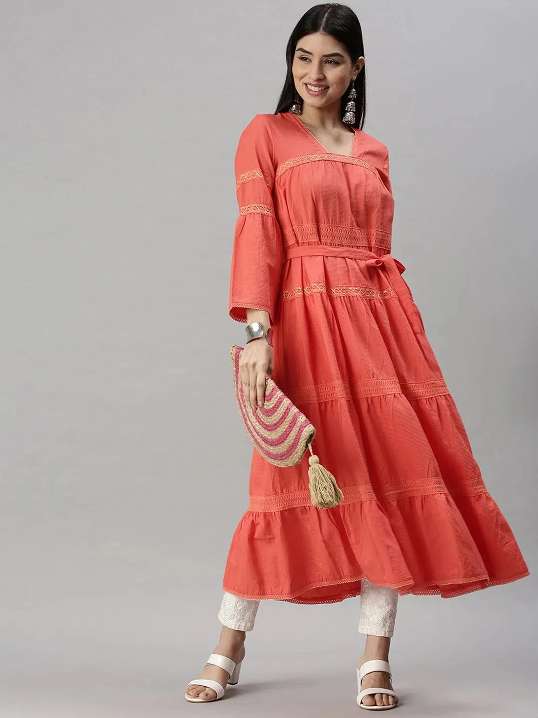 Peach Solid Cotton Anarkali Kurta | Stylish Anarkali Kurtis fo...