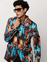 Men Blue Printed Casual Blazers-SOBLZ-083-9-Blue