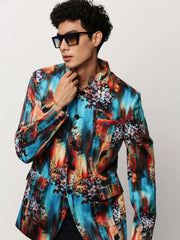 Men Blue Printed Casual Blazers-SOBLZ-083-9-Blue