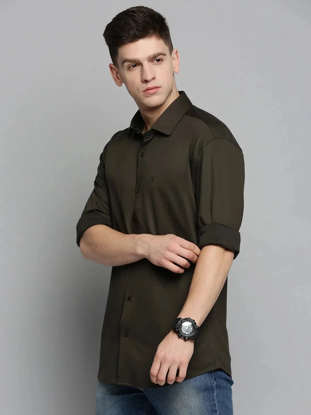 Elegant Men's Green Solid Cotton Shirt | Casual & Stylish