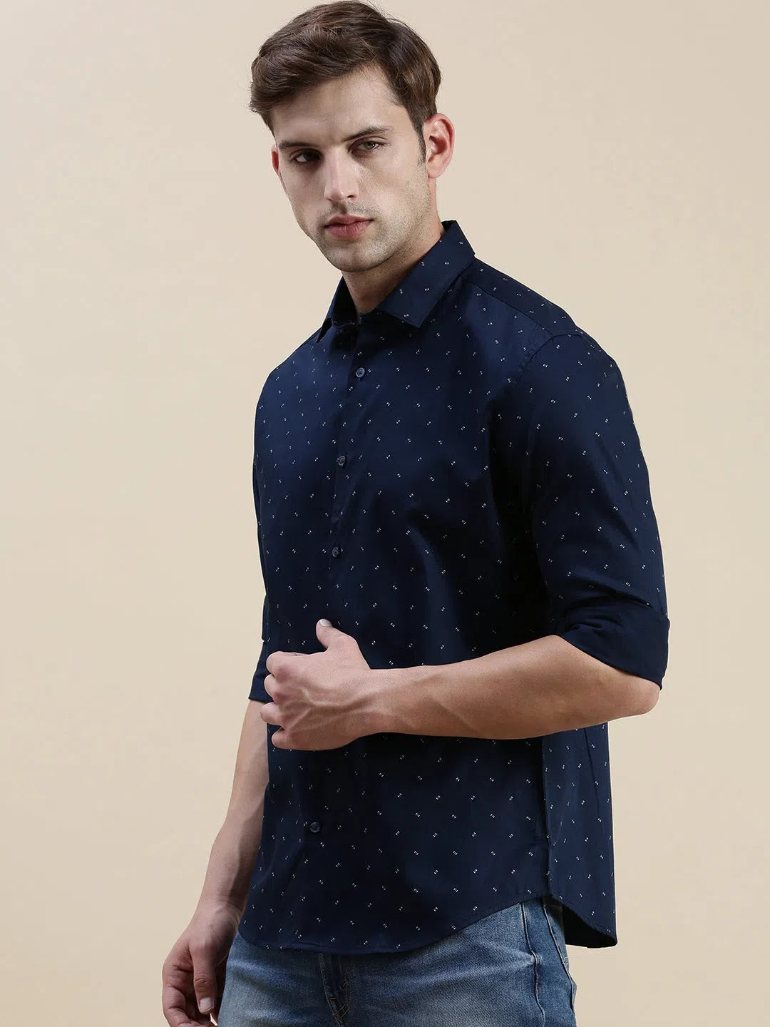 Navy Graphic Print Mens Shirt | Cotton Casual Shirt DesiQlo