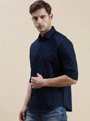 Men Navy Graphics Casual Shirt-STANLEY-5603-Navyblue