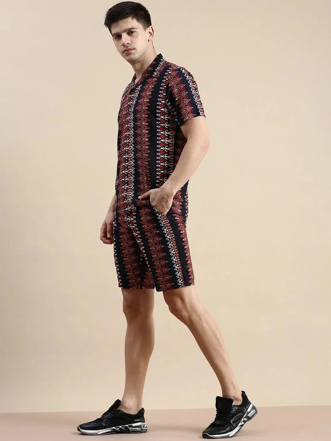 Black Printed Casual Co ord Set for Men | Mens Two Piece Sets
