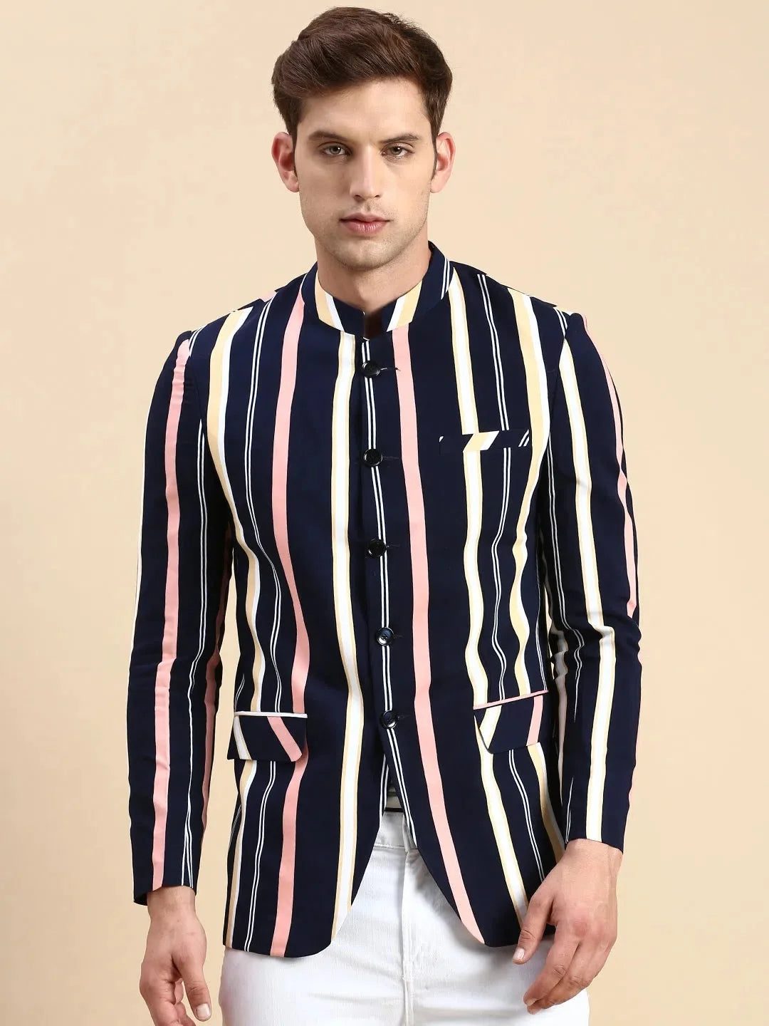 Men's Navy Striped Blazer | Cotton Party Blazer | DesiQlo