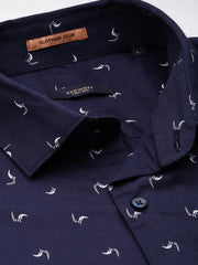 Men Navy Graphics Casual Shirt-STANLEY-5545-Navyblue