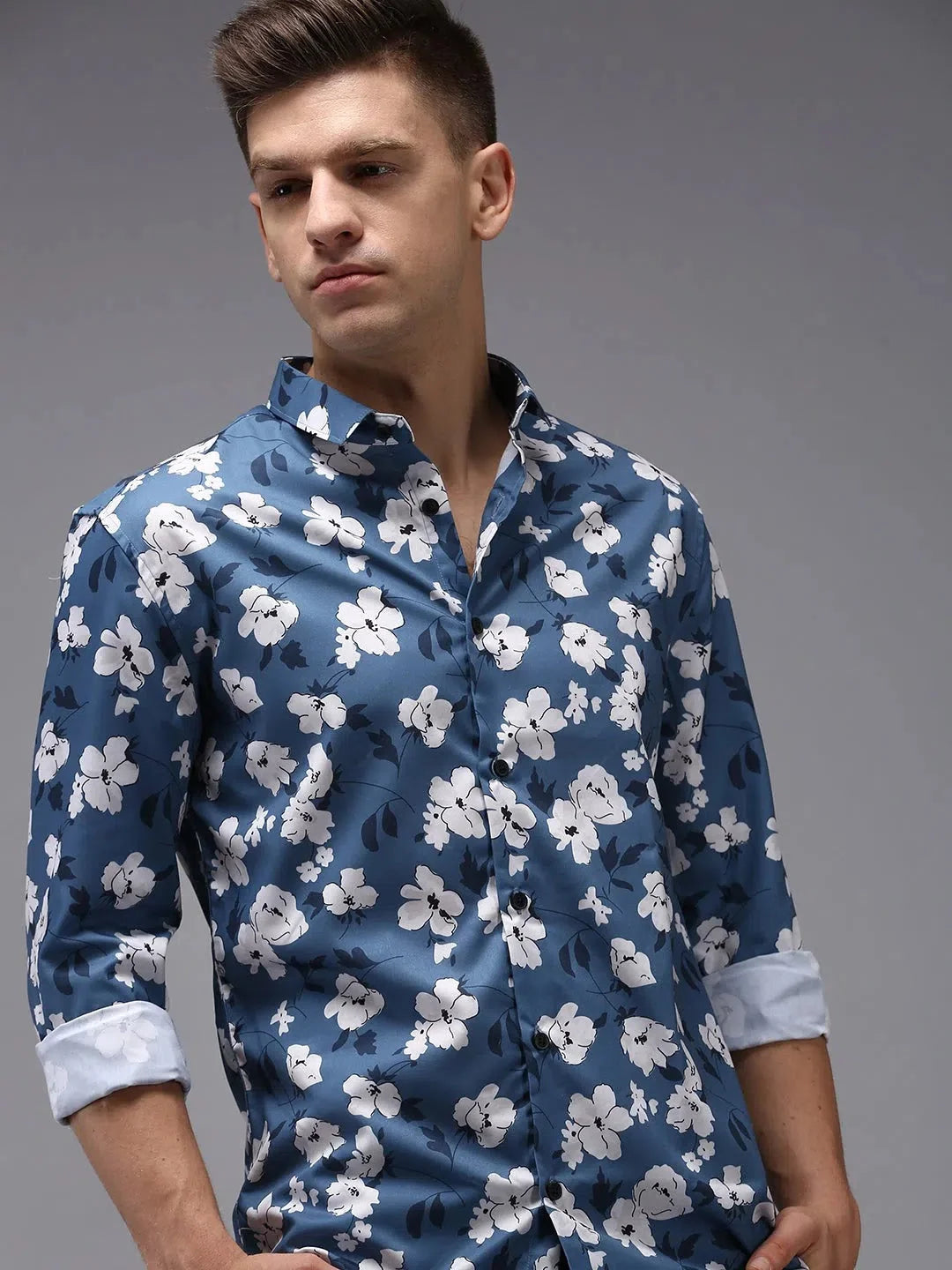 Men's Blue Printed Shirt - Casual Cotton Shirt | DesiQlo