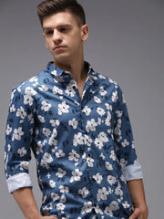 Men Blue Printed Casual Shirt-KELVENPRINT-1394-Blue