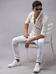 Men White Printed Casual Shirt-OMANPRINT-1581-Offwhite
