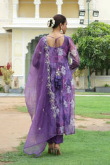 Women Purple  Embroidered Anarkali Kurta With Solid Pant & Dupatta-130-Vaas-Purple