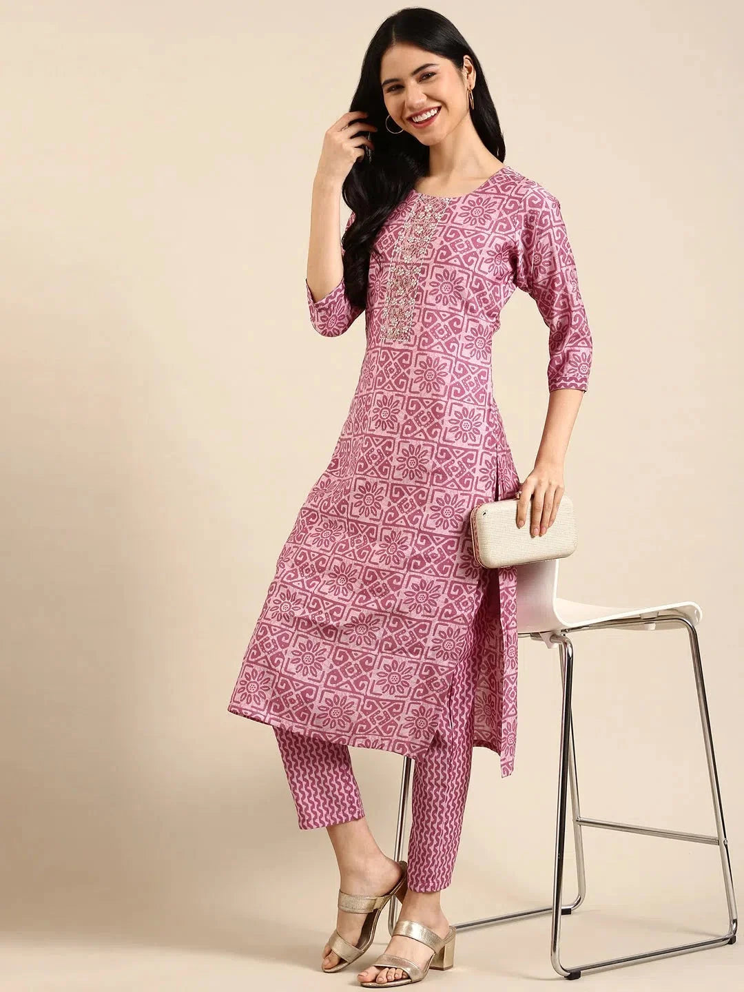 Purple Printed Kurta Set | Designer Women's Indian Kurta Sets
