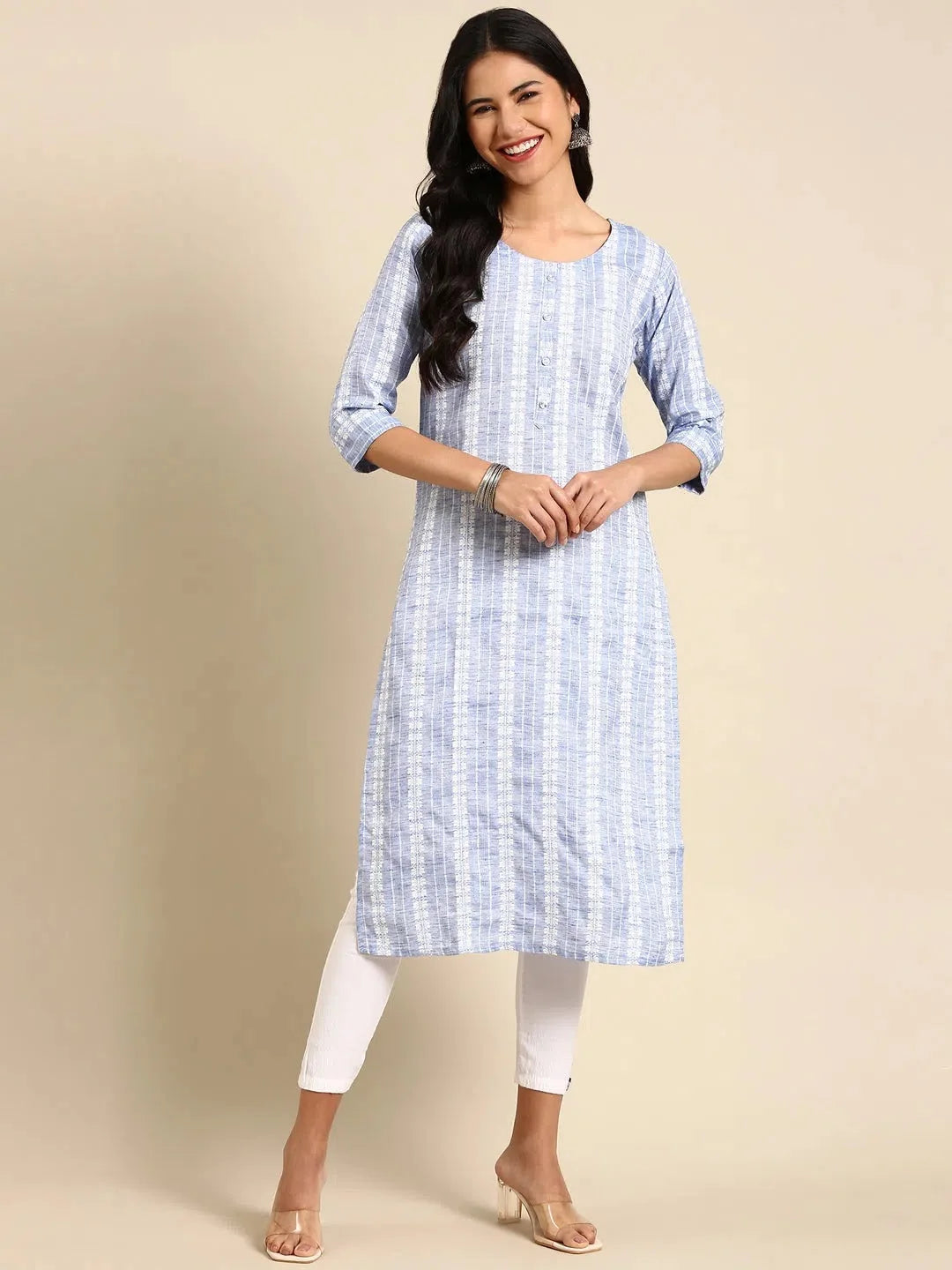 Blue Solid Cotton Kurta | Stylish Indian Kurta Ladies