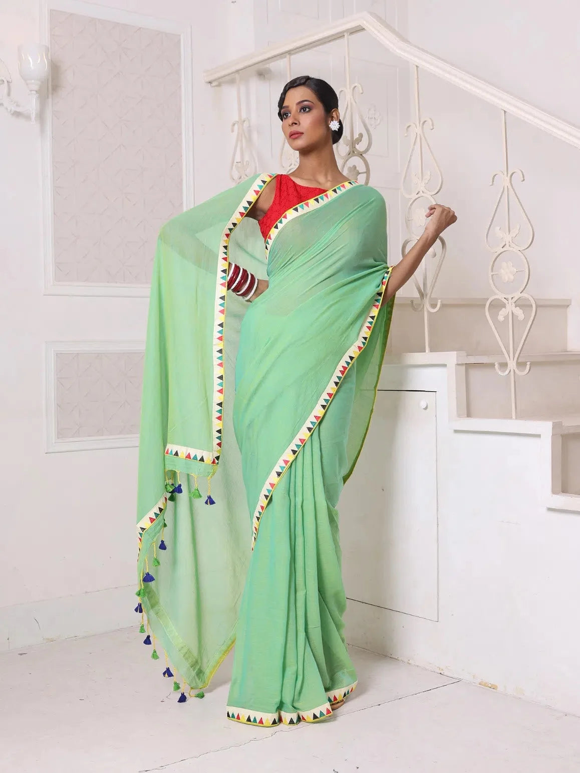Light Green Cotton Saree | Designer Sarees India