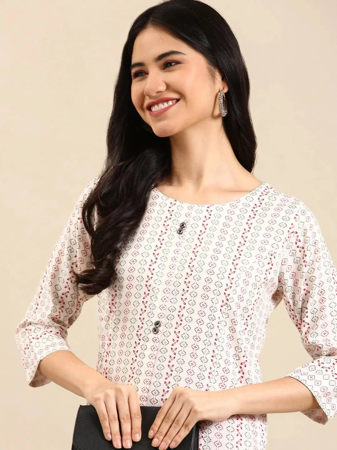 White Printed Cotton Kurta | Women's Indian Kurtas Online