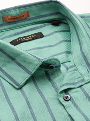 Men Green Striped Casual Casual Shirts-OAKSTRIPE-5634-Seagreen