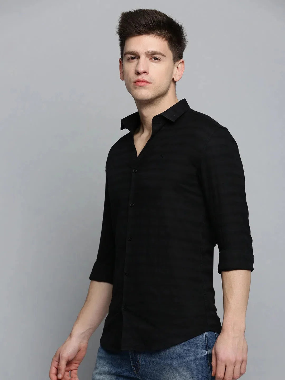 Black Solid Cotton Mens Shirt | Casual & Stylish - DesiQlo