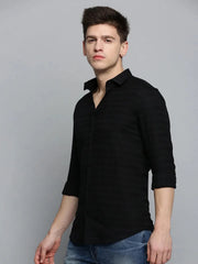 Men Black Solid Casual Shirt-DEERASTRIPES-2078-Black