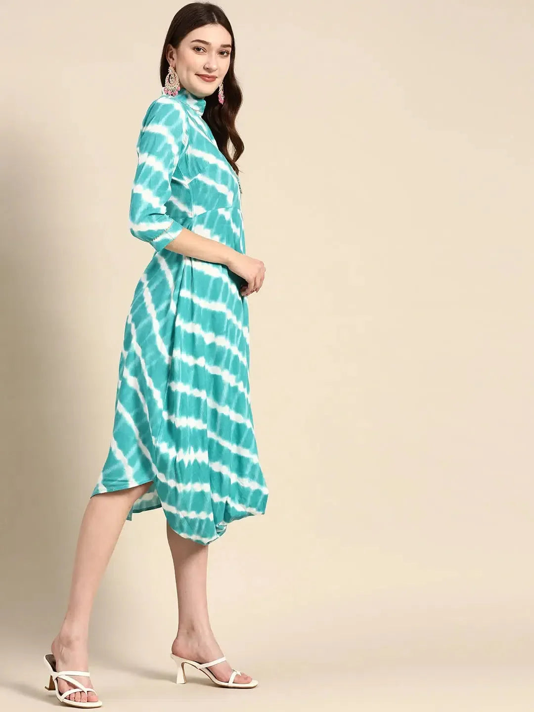 Aqua Blue Front Cowl Midi Dress | Women's Western Wear Online